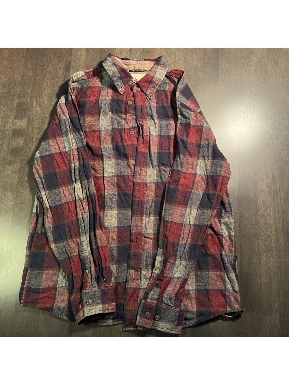 Weatherproof Vintage Plaid Flannel Shirt Men's Large Red Navy Blue Button Down